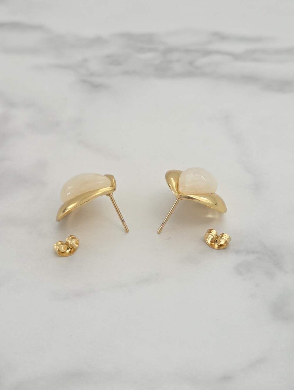 Stainless Steel Gold Tear Drop Earrings White Marble Resin Chic Minimalist - Picture 8 of 14